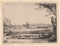 Canal with a Large Boat and a Bridge by Rembrandt van Rijn
