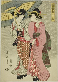 Two girls under an umbrella, from the series "Contemporary Flowers of the Southeast (Tosei Tatsumi no hana)" by Kikukawa Eizan