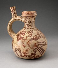 Handle Spout Jar with Fineline Bird Hunt Motifs by Moche