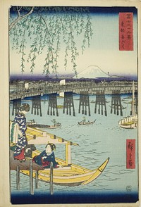 Ryogoku Bridge in the Eastern Capital (Toto Ryogoku), from the series "Thirty-six Views of Mount Fuji (Fuji sanjurokkei)" by Utagawa Hiroshige