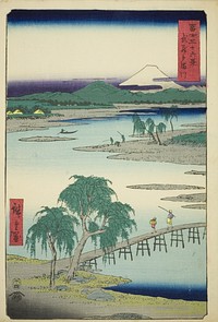 Tama River in Musashi Province (Musashi Tamagawa), from the series "Thirty-six Views of Mount Fuji (Fuji sanjurokkei)" by Utagawa Hiroshige