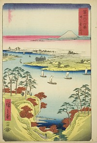The Tone River at Konodai (Konodai Tonegawa), from the series "Thirty-six Views of Mount Fuji (Fuji sanjurokkei)" by Utagawa Hiroshige