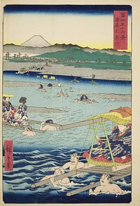 The Oi River between Suruga and Totomi Provinces (Sun-En Oigawa), from the series "Thirty-six Views of Mount Fuji (Fuji sanjurokkei)" by Utagawa Hiroshige