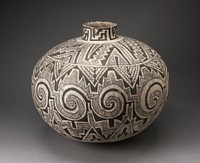 Storage Jar (Olla) with Black, White, and Hathed Linked Scrolls, Triangles, and Stepped Motifs by Ancestral Pueblo (Anasazi)