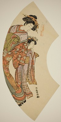 The Courtesan Hanaogi of the Ogiya and her attendant, from the series "Fans of the East (Azuma ogi)" by Isoda Koryusai