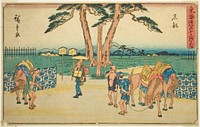 Ishibe, from the series "Fifty-three Stations of the Tokaido (Tokaido gojusan tsugi no uchi)," also known as the Gyosho Tokaido by Utagawa Hiroshige