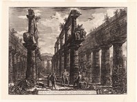 View of the Remains of the Two Rows of Columns in the Temple of Neptune which [originally] formed the colonnades along the sides of the cella, and supported the uppermost part of the roof, from Different views of Paestum by Giovanni Battista Piranesi