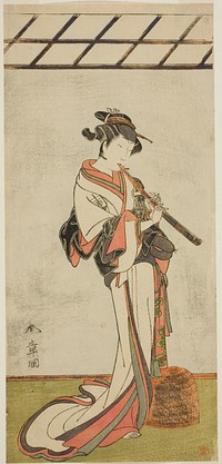 The Actor Onoe Tamizo I as Oiso no Tora or Kewaizaka no Shosho, Disguised as a Female Komusu (?), in the Play Yui Kanoko Date-zome Soga (?), Performed at the Ichimura Theater (?) in the First Month, 1774 (?) by Katsukawa Shunsho