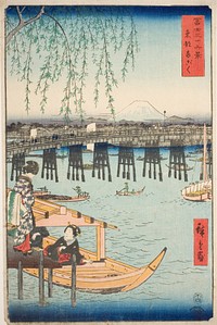 Ryogoku Bridge in the Eastern Capital (Toto Ryogoku), from the series "Thirty-six Views of Mount Fuji (Fuji sanjurokkei)" by Utagawa Hiroshige