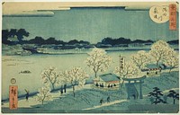 The Mimeguri Embankment on the Sumida River (Sumidagawa Mimeguri tsutsumi), from the series "Famous Places in the Eastern Capital (Toto meisho)" by Utagawa Hiroshige II (Shigenobu)