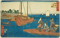 The Sumiyoshi Shrine on Tsukuda Island (Tsukuda Sumiyoshi no yashiro), from the series "Famous Places in Edo (Edo meisho)" by Utagawa Hiroshige