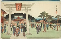 The Precincts of the Hachiman Shrine in Fukagawa (Fukagawa Hachiman no keidai), from the series "Famous Places in Edo (Koto meisho)" by Utagawa Hiroshige