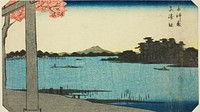 Suijin Woods and the Shrine at Massaki (Suijin no mori, Massaki yashiro), section of a sheet from the series "Cutout Pictures of Famous Places in Edo (Edo meisho harimaze zue)" by Utagawa Hiroshige