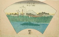 The Parting Depth of the Three-pronged River at Nakasu (Nakasu Mitsumata Wakarenofuchi), section of a sheet from the series "Cutout Pictures of Famous Places in Edo (Edo meisho harimaze zue)" by Utagawa Hiroshige