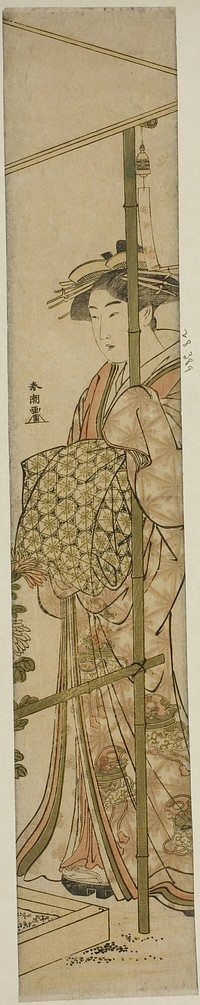 Couresan Admiring Chrysanthemums by Katsukawa Shunchô