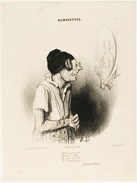 “How much I regret. My arms once so strong, my legs never fat and nothing went wrong” (an ancient song), plate 1 from Silhouettes by Honoré-Victorin Daumier