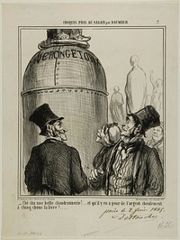 “- Yep... this is what I call a shplendid job.... and for just five sous per pound.. you reaaalllly get your money's worth!,” plate 7 from Croquis Pris Au Salon par Daumier by Honoré-Victorin Daumier