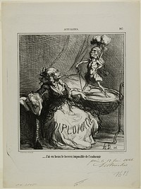 “- No matter how much I rock him, it is impossible to make him fall asleep,” plate 105 from Actualités by Honoré-Victorin Daumier