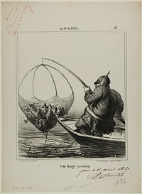 “Overloaded! It is going to burst!,” plate 67 from Actualités by Honoré-Victorin Daumier