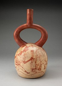 Stirrup Spout Vessel with Fineline Deer Hunt Motifs by Moche