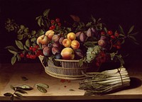 Still Life with a Basket of Fruit and a Bunch of Asparagus by Louise Moillon