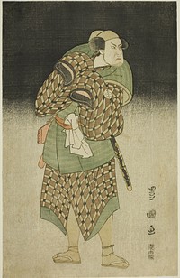 The actor Kataoka Nizaemon VII as Iyo no Taro disguised as Bantaro in the play "Seiwa Nidai Oyose Genji," performed at the Miyako Theater in the eleventh month, 1796 by Utagawa Toyokuni I