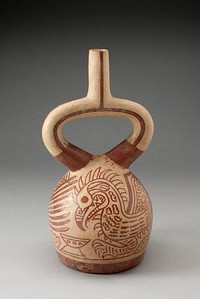 Stirrup Spout Vessel with Fineline Bird Motifs by Moche