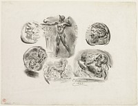 Sheet of Six Antique Medals by Eugène Delacroix