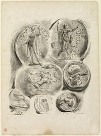 Sheet of Seven Antique Medals by Eugène Delacroix
