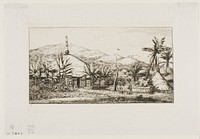 New Caledonia: Large Native Hut on the Road from Balade to Puépo, 1845 by Charles Meryon