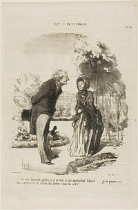 “- I am sorry that I did not recognize you right away. I could not distinguish you from all the other roses!,” plate 55 from Tout Ce Qu'on Voudra by Honoré-Victorin Daumier