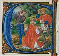 The Stoning of Saint Stephen in a Historiated Initial "A" or "C" from a Gradual by Master of Jacques de Besançon