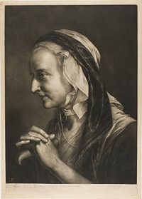 Old Woman Leaning on a Cane, from Life-Sized Heads by Thomas Frye