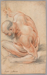 Nude Old Man Seated, Leaning on His Forearm, Facing Left by Jacob Jordaens