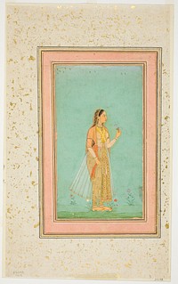 Beauty Holding a Flower by Mughal