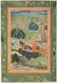 Prince Riding in Chariot Drawn by Goats by Mughal