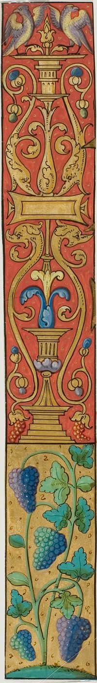 Illuminated Border with Grapes, Birds and Grotesques from a Manuscript