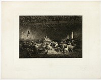 The Large Sheepcot, horizontal plate by Charles Émile Jacque