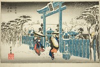 The Gion Shrine in Snow (Gionsha setchu), from the series "Famous Places in Kyoto (Kyoto meisho no uchi)" by Utagawa Hiroshige