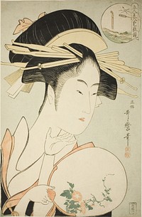 Kisegawa of the Matsubaya, from the series "Comparing the Charms of Five Beauties (Gonin bijin aikyo kurabe)" by Kitagawa Utamaro