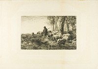 Herd of Pigs with Swineherd by Charles Émile Jacque