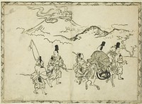 Narihira's Eastern Journey, from the illustrated book "Panorama of Paintings on Screens and Hanging Scrolls (Byobu kakemono ekagami)" by Hishikawa Moronobu