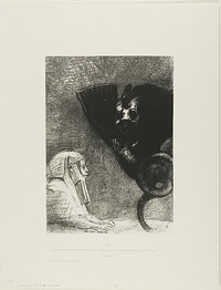 The Sphinx: "...my gaze that nothing can deflect, passing through objects, remains fixed on an inaccessible horizon." The Chimera: "As for me, I am light and joyful," plate 5 from To Gustave Flaubert by Odilon Redon