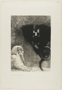 The Sphinx: "...my gaze that nothing can deflect, passing through objects, remains fixed on an inaccessible horizon." The Chimera: "As for me, I am light and joyful," plate 5 from To Gustave Flaubert by Odilon Redon