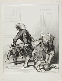 The Influence of the Peace Congress. “Oh you scoundrels, you are fighting again... you still don't know that man should live in peace and be master of himself,” plate 8 from Actualités by Honoré-Victorin Daumier