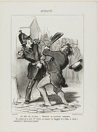 The Friends of Peace - Result of a Speech By Coquerel. On leaving the ward of Saint Cécilia, a member of the peace congress decided to start general disarmament, plate 7 from Actualités by Honoré-Victorin Daumier