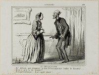 A Rival of Mr. Hume's. “- Oh Adelaide, what an experience.... I just made the shadow of Sesostris appear in front of me! - And what did Sesostris say to you? - He spoke to me in French.. and called me a mug!,” plate 384 from Actualités by Honoré-Victorin Daumier