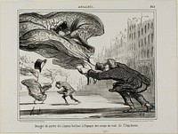 The danger of wearing hoopskirts during a sudden spring storm, plate 26 from La Crinolomanie by Honoré-Victorin Daumier