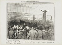 View of the grand hall. Map, height and view from front of the conductor. Grand alliance between telegraph and music, plate 1 from Souvenir Du Grand Festival Des Orphéonistes by Honoré-Victorin Daumier