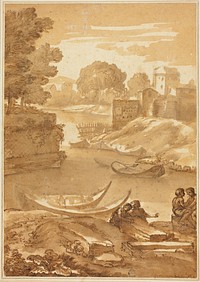 Figures Seated by a River by Giovanni Francesco Grimaldi